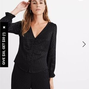 Madewell Smocked-Sleeve Daylight Top in Woven Dot